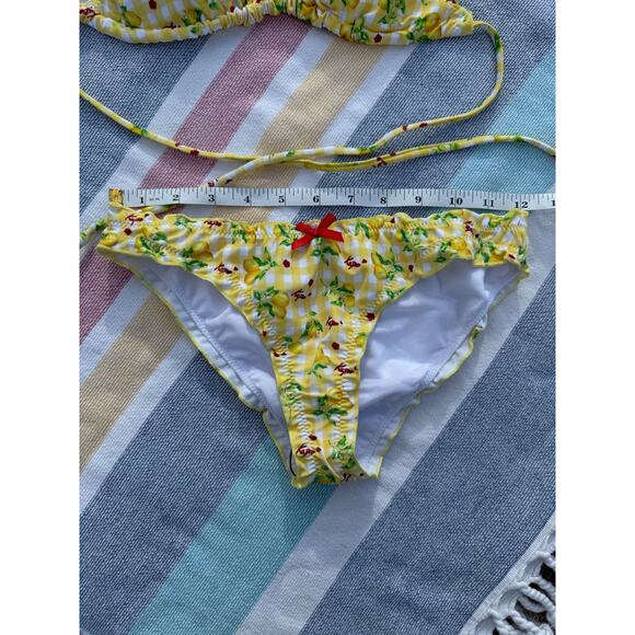 NWOT, Brand Unknown, Lemon & Cherry Gingham Bikini Set, Yellow, Sz S - Picture 7 of 11